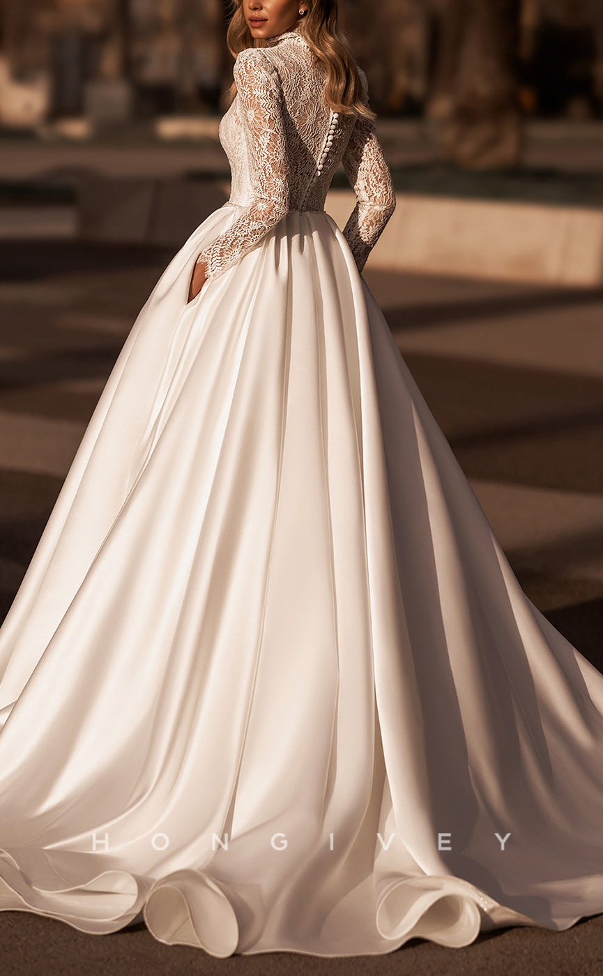H1081 - Classic & Timeless Paneled Gown Lace Illusion High Scoop Long Sleeves Wedding Dress