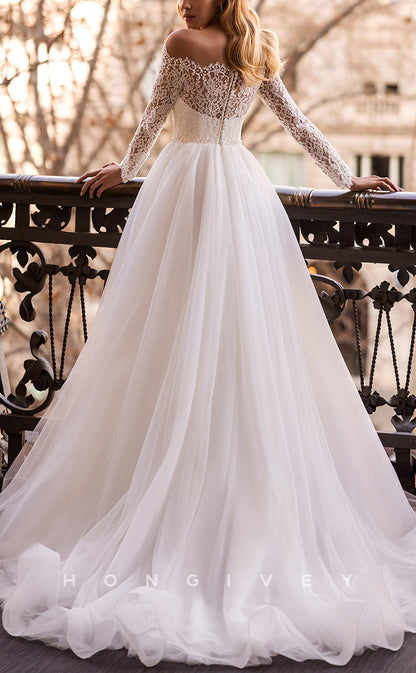 H1083 - Elegant & Luxurious Strapless Lace Long Sleeves Empire A-Line Wedding Dress