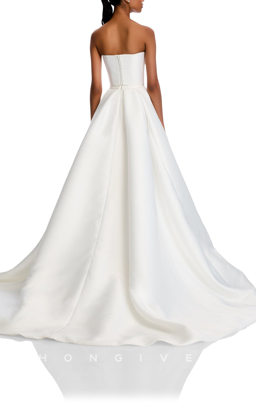 H1096 - Sexy Satin Empire Strapless With Side Slit Train Wedding Dress