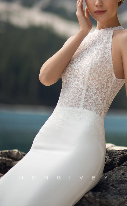 H1101 - Elegant & Luxurious High Neck Sleeveless Appliques Detachable With Overlay Boho/Beach Wedding Dress