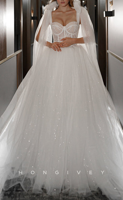 H1123 - Sexy Glitter Tulle Illusion A-Line Sweetheart Bowkont Strappy Wedding Dress