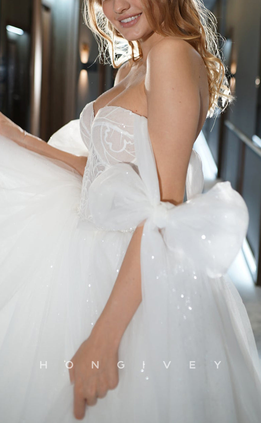 H1123 - Sexy Glitter Tulle Illusion A-Line Sweetheart Bowkont Strappy Wedding Dress