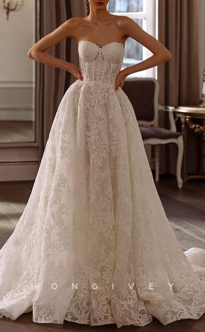 H1131 - Elegant A-Line Sweetheart Strapless Empire Floral Appliqued Wedding Dress