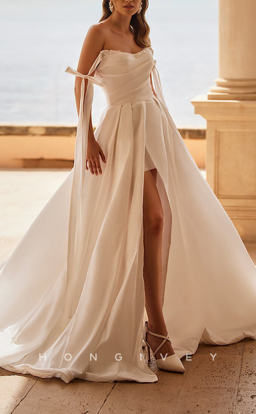 H1139 - Sexy Satin A-Line Sweetheart Empire Ruched With Side Slit Train Wedding Dress