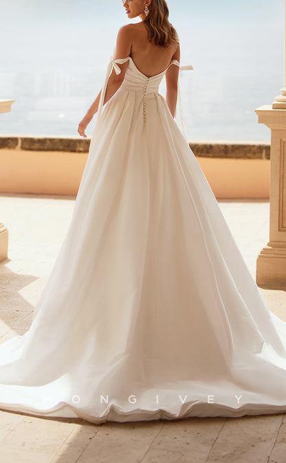 H1139 - Sexy Satin A-Line Sweetheart Empire Ruched With Side Slit Train Wedding Dress