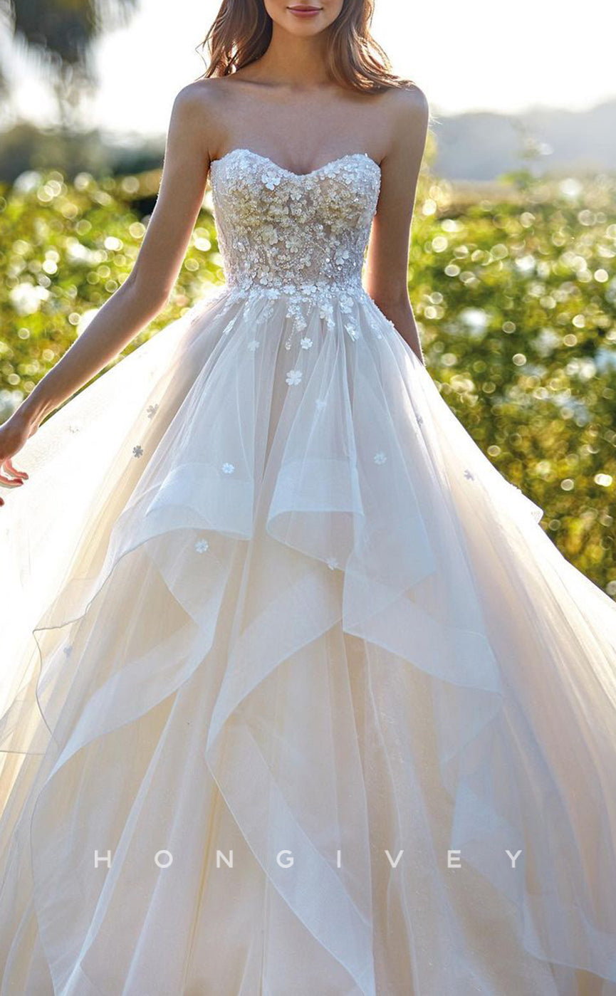 H1141 - Sexy Tulle A-Line Sweetheart Strapless Empire Appliques Sleeveless Wedding Dress