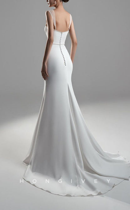 H1148 - Chic Satin Fitted Sweetheart Spaghetti Straps Empire With Train Wedding Dress