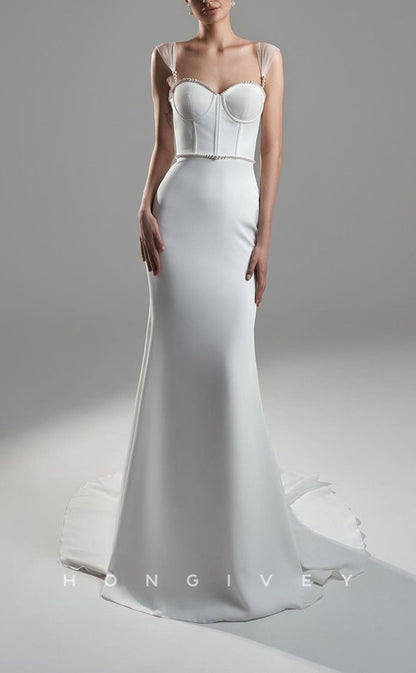 H1148 - Chic Satin Fitted Sweetheart Spaghetti Straps Empire With Train Wedding Dress