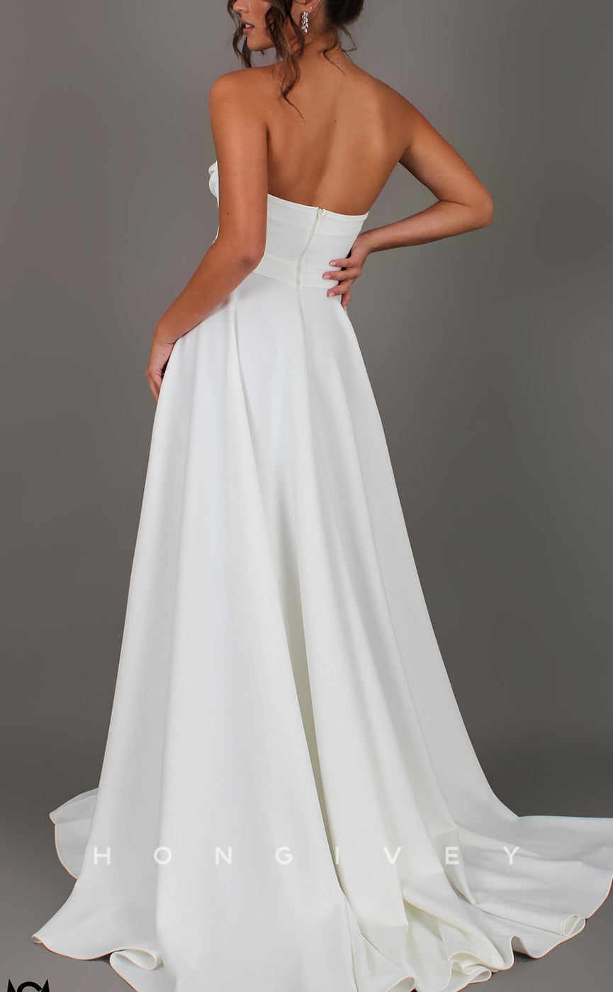 H1154 - Sexy Satin A-Line Sweetheart Strapless Sleeveless With Side Slit Train  Wedding Dress