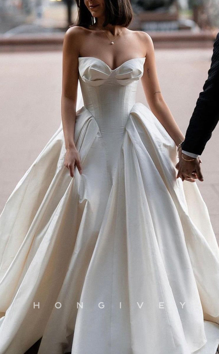H1194 - Chic Satin A-Line Sweetheart Sleeveless Empire With Train Wedding Dress