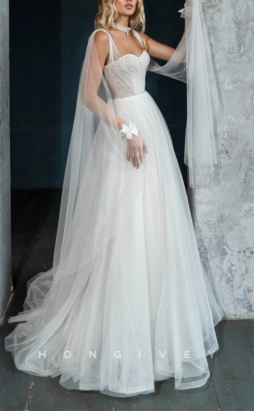 H1239 - Sexy Tulle A-Line Sweetheart Straps Empire Illusion With Train Wedding Dress