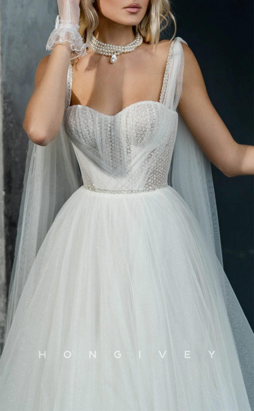 H1239 - Sexy Tulle A-Line Sweetheart Straps Empire Illusion With Train Wedding Dress