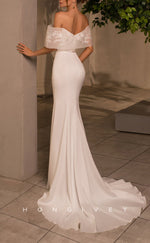 H1247 - Sexy Satin A-Line Fitted Bowknot Off-Shoulder Empire Appliques With Train Wedding Dress