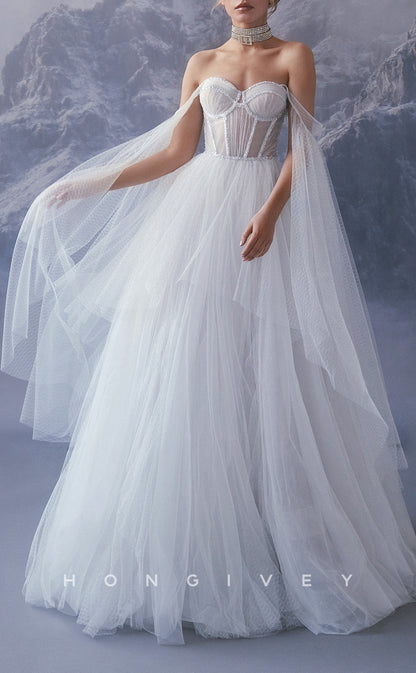 H1269 - Sexy Tulle A-Line Sweetheart Illusion Empire Beaded With Train Wedding Dress