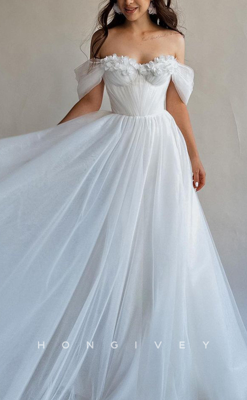 H1274 - Sexy Tulle A-Line Sweetheart Off-Shoulder Empire Beaded Appliques Wedding Dress