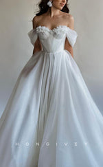 H1274 - Sexy Tulle A-Line Sweetheart Off-Shoulder Empire Beaded Appliques Wedding Dress