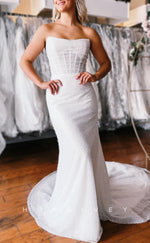 H1330 - Sexy Trumpt Glitter Tulle Detachable Off-Shoulder Long Sleeve Empire With Train Wedding Dress