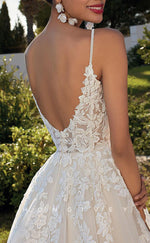 H1426 - Sexy Tulle A-Line V-Neck Spaghetti Straps Empire Lace Appliques With Train Wedding Dress