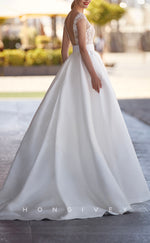 H1461 - Sexy Satin A-Line V-Neck Cap Sleeve Empire Belt Appliques With Train Wedding Dress