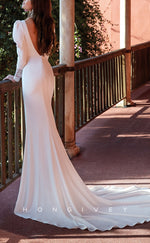 H1463 - Sexy Satin Trumpet Scoop Empire Long Sleeve Appliques With Train Boho Wedding Dress