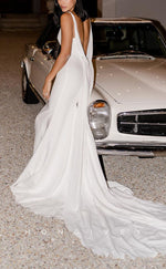 H1491 - Sexy Satin Trumpet V-neck Straps Empire Open Back With Train Beach Wedding Dress