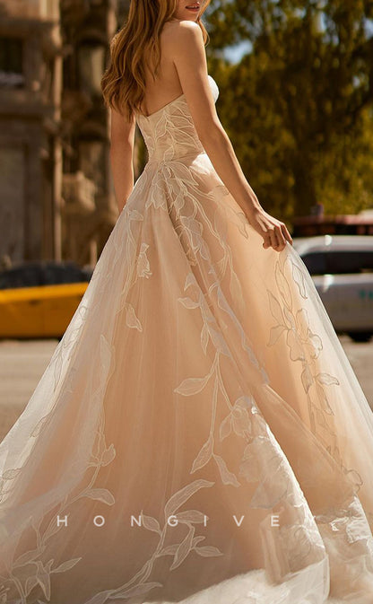 H1502 - Sexy Tulle A-Line Sweetheart Strapless Empire Appliques With Train Wedding Dress