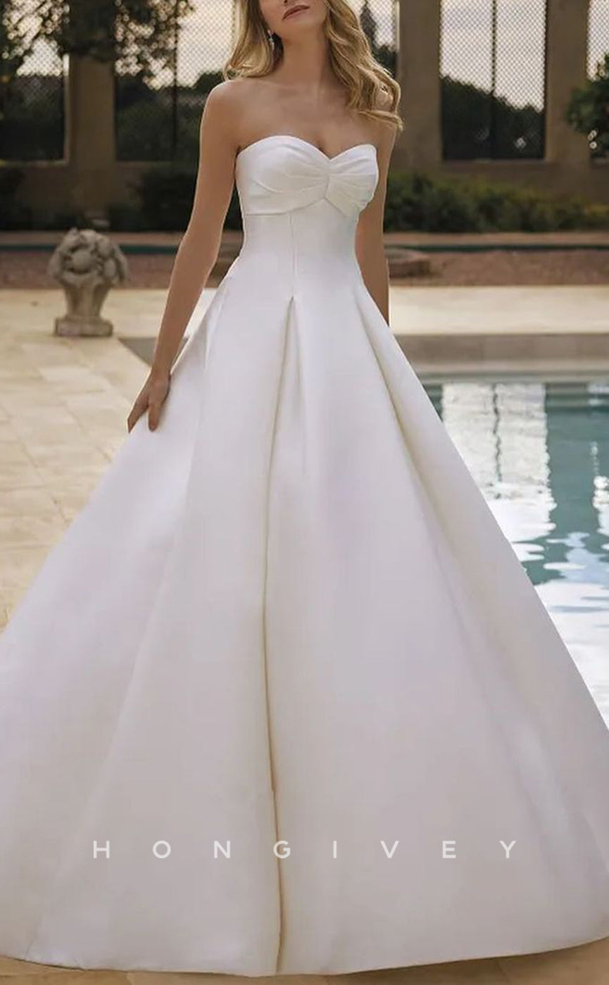 H1519 - Sexy Satin A-Line Sweetheart Strapless Empire Detachable Puff Sleeves With Train Wedding Dress