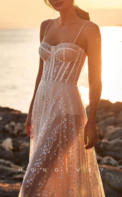 H1549 - Sexy Glitter Lace A-Line Sweetheart Spaghetti Straps Empire Appliques Wedding Dress
