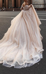 H1555 - Chic Tulle A-Line Off-Shoulder Long Sleeve Empire Beaded With Train Wedding Dress