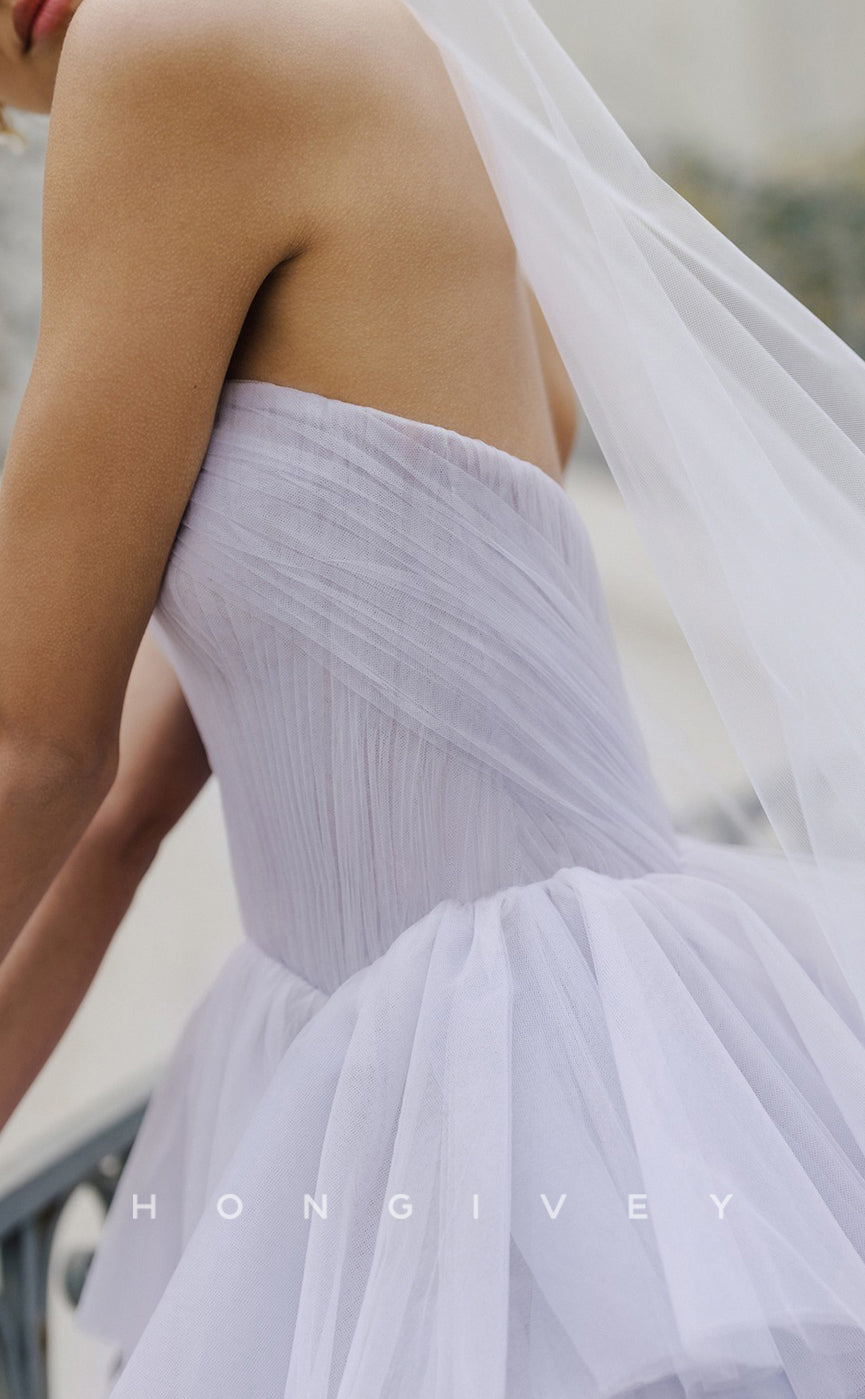 H1573 - Sexy Tulle A-Line Sweetheart Strapless Empire Tiered Sleeveless With Tulle Train Wedding Dress