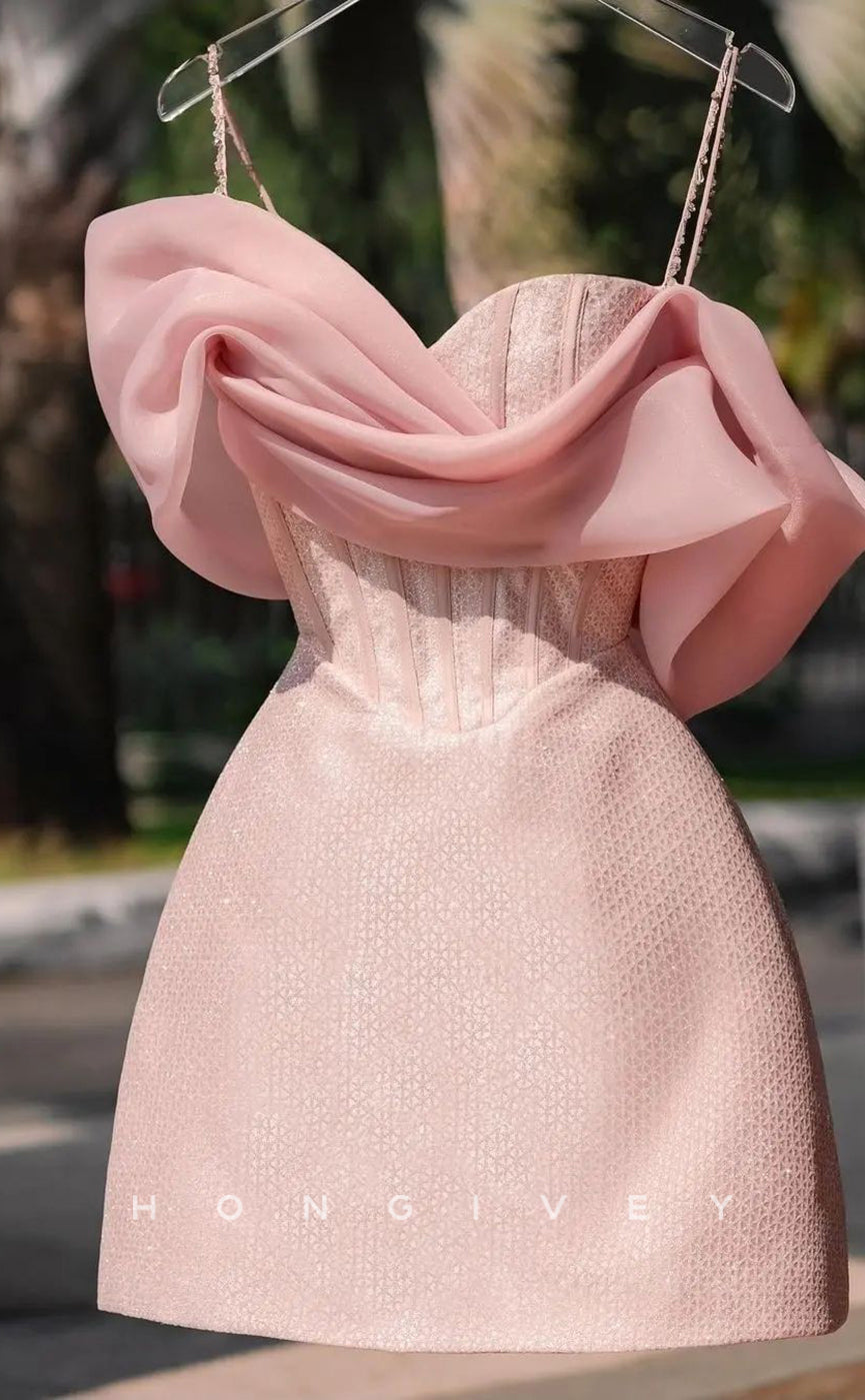 H1601 - Pink Rhinestone Embellished  Tulle Trimmed Fish Bone Bra Short Skirt Graduation Party Dress