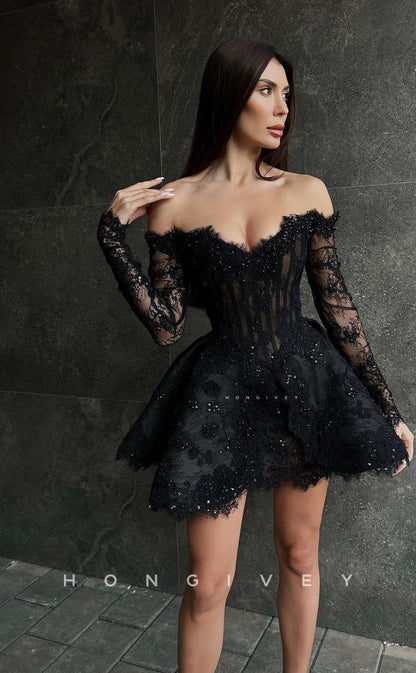 H1618 - Sparkly Sheer Fully Sequined Lace Applique Homecoming Party Dress