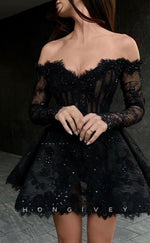 H1618 - Sparkly Sheer Fully Sequined Lace Applique Homecoming Party Dress