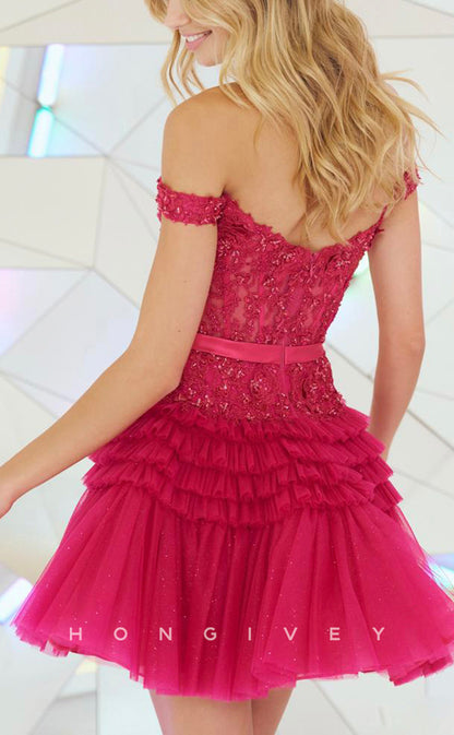 H1630 - Sweet Lace Applique With Bow Detail Plunging Illusion Short Homecoming Party Graduation Dress