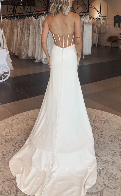 H1630 - Simple Satin Off-Shoulder Empire Ruched With Train Beach Wedding Dress