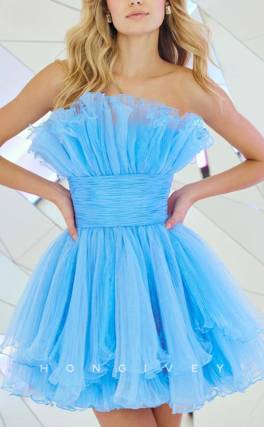 H1634 - Sweet Ruffled Waistband Puffy Short Homecoming Party Graduation Dress