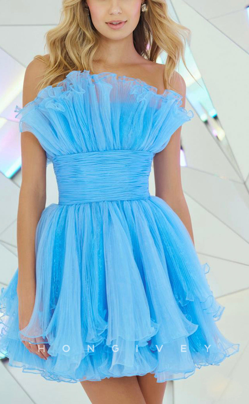 H1634 - Sweet Ruffled Waistband Puffy Short Homecoming Party Graduation Dress