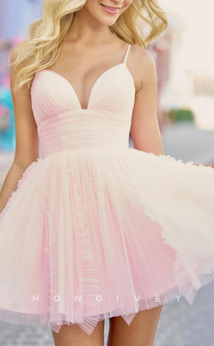 H1648 - Sweet V-Neck Open Back Tulle Short Homecoming Party Graduation Dress