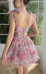 H1653 - Sweet Lace-Up Back With Bow Detail Halter short Homecoming Graduation Party Dress