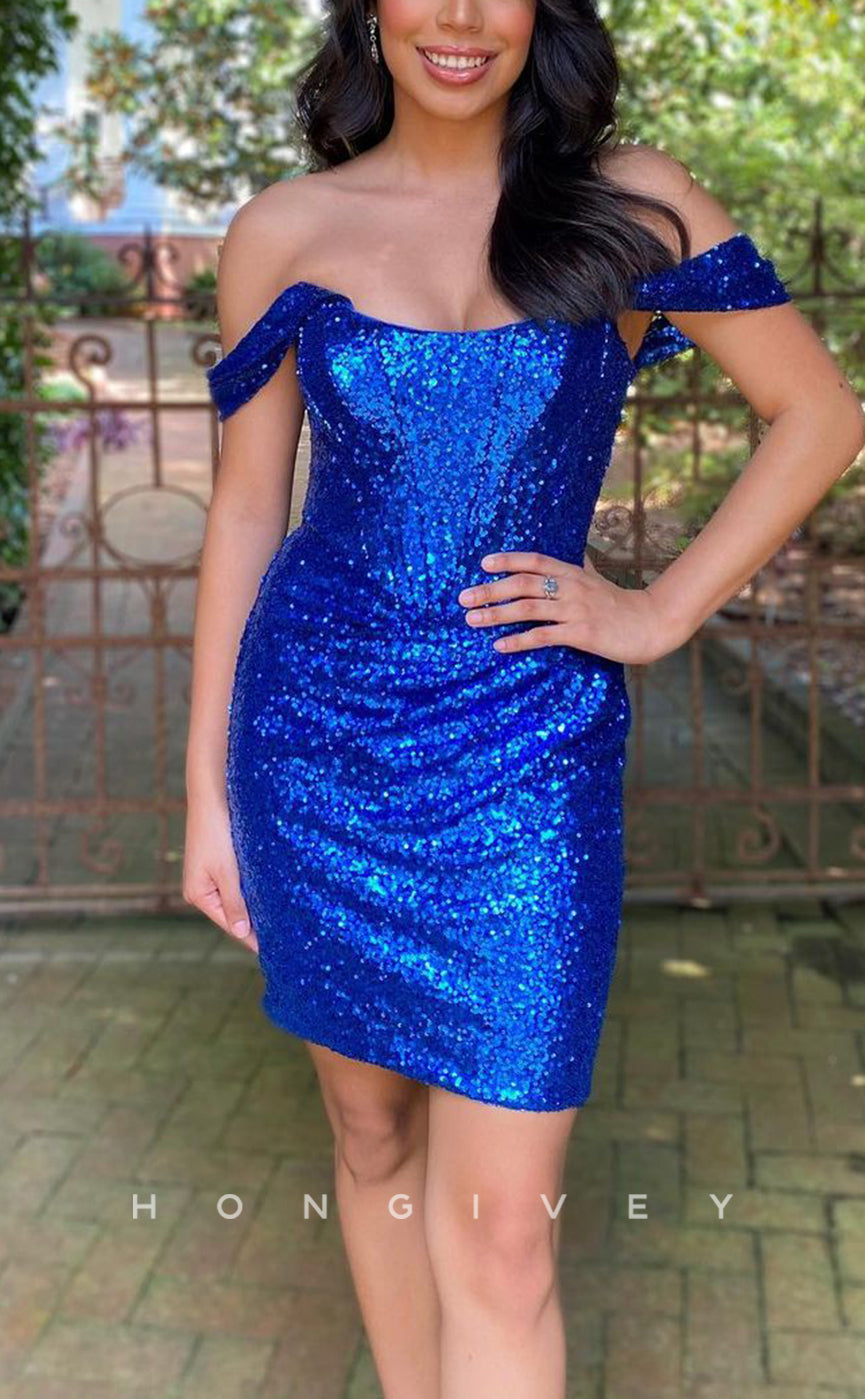 H1659 - Glitter Fully Sequined Short Party Graduation Cocktail Homecoming Dress