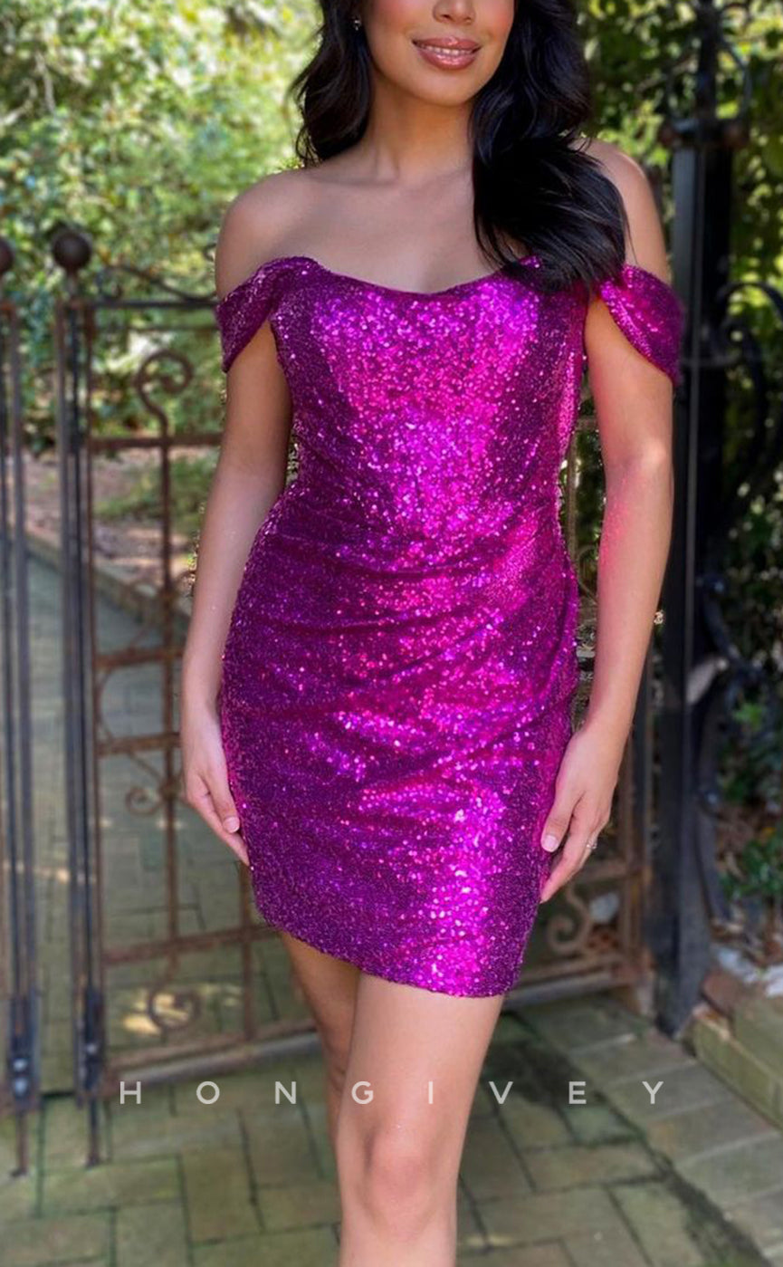 H1659 - Glitter Fully Sequined Short Party Graduation Cocktail Homecoming Dress