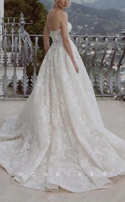 H1660 - Sweetheart Long Sleeve Empire Floral  Lace Applique With Train Sexy A-Line Wedding Dress
