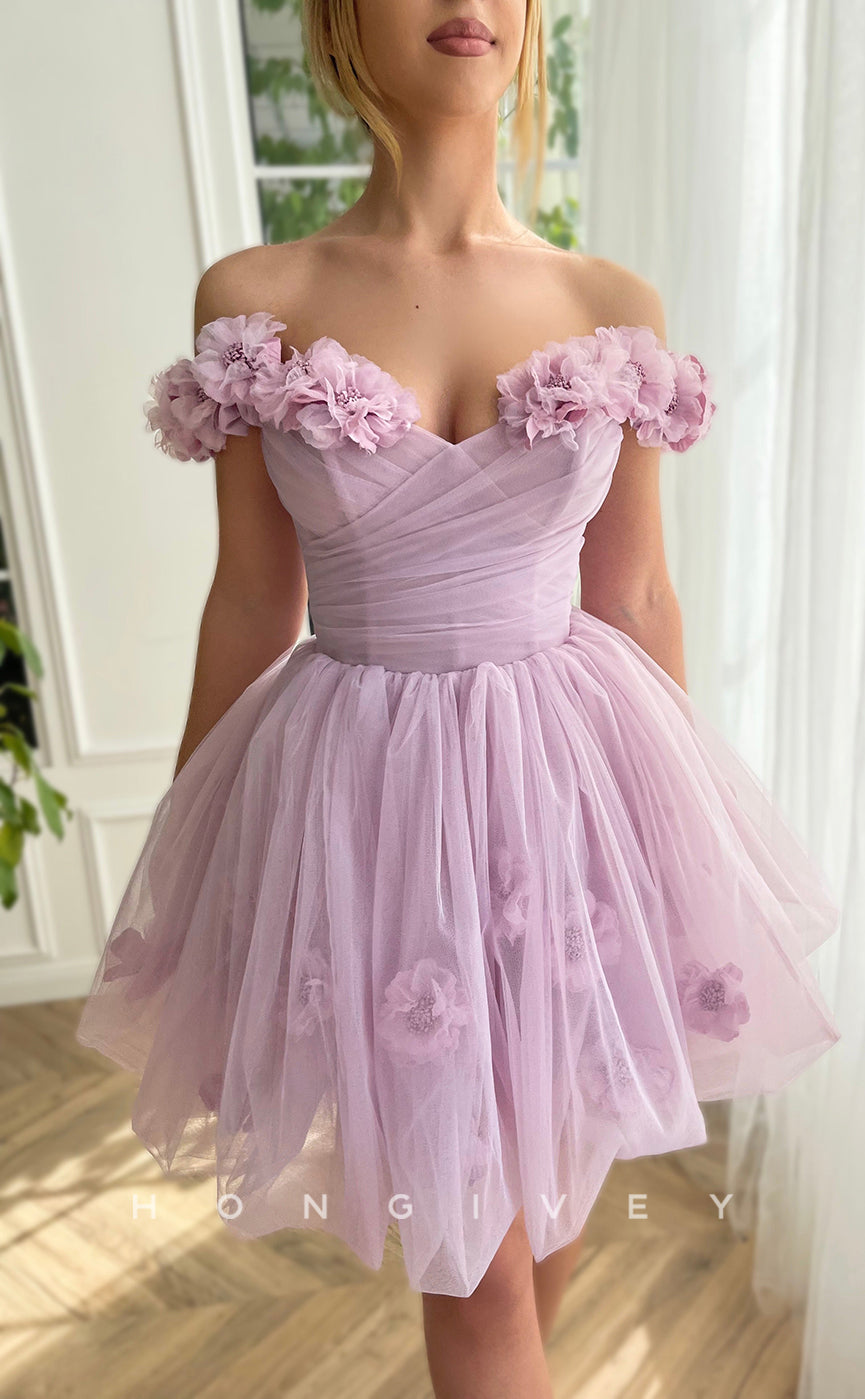 H1665 - Sweet Illusion Floral Embossed Lace-Up Back Short Party Homecoming Graduation Dress