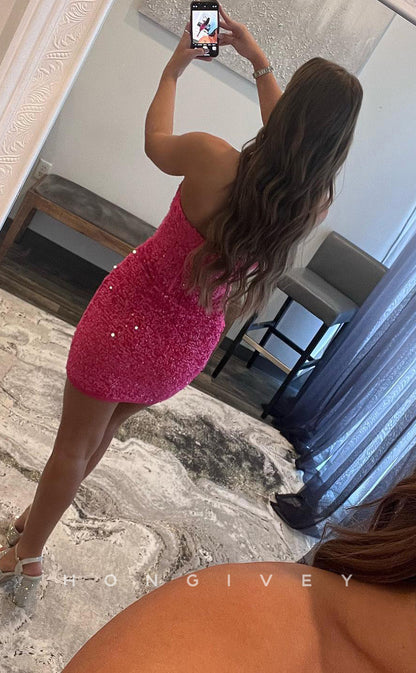 H1680 - Sexy Sparkly Fully Sequined Strapless Short  Party Homecoming Graduation Dress