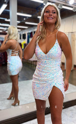 H1700 - Glitter Fully Sequined Lace-Up Back Short Party Graduation Homecoming Dress