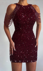 H1702 - Glitter Fully Sequined Beaded Short Party Homecoming Graduation Dress