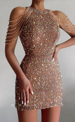 H1702 - Glitter Fully Sequined Beaded Short Party Homecoming Graduation Dress