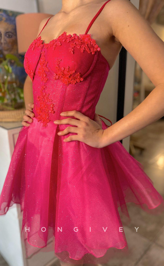 H1704 - Sparkly Lace Applique Short  Homecoming Graduation Party Dress