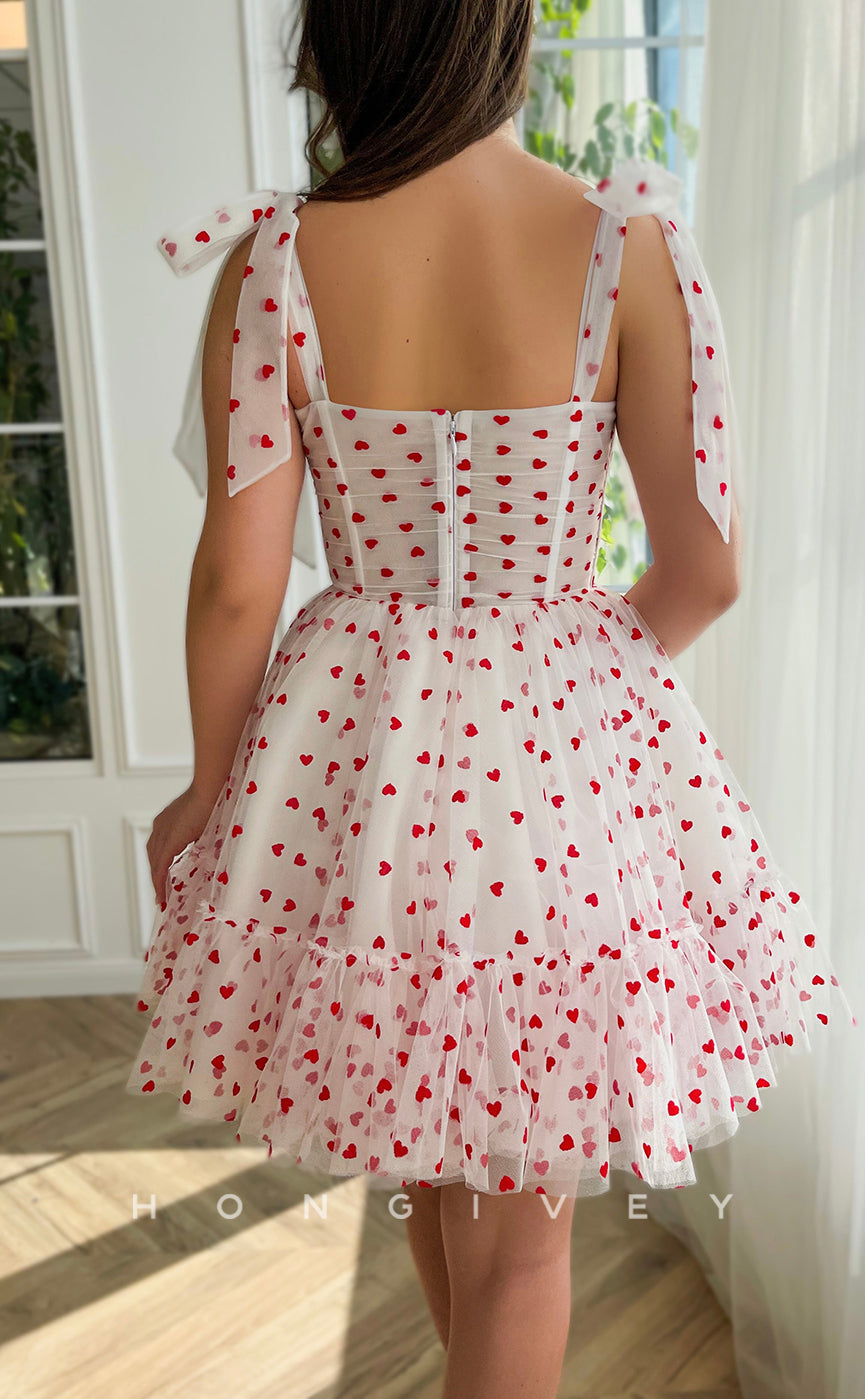 H1716 - Sweet Illusion Fully Love Print With Bow Detail Short Cake Graduation Party Homecoming Dress