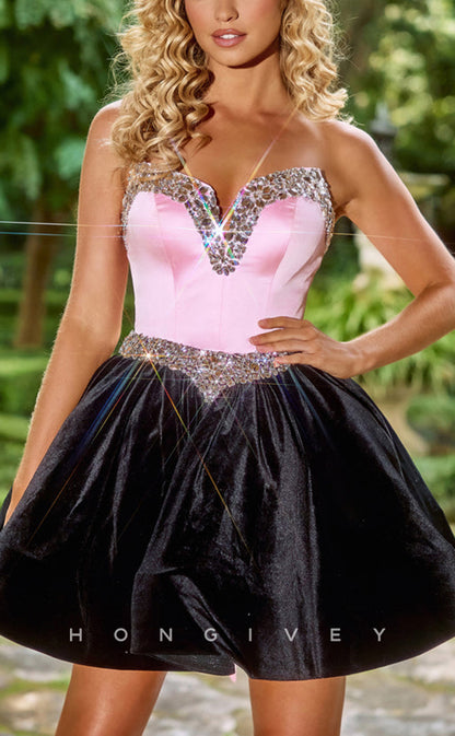 H1764 - Sweet Crystal Beaded Strapless Short Party Graduation Homecoming Dress